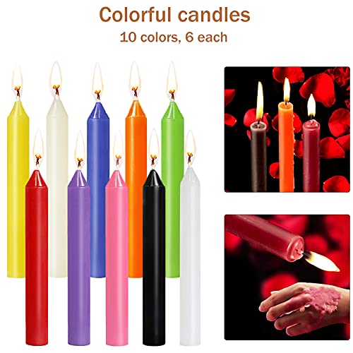 MAISITOO Velas 60 Colores Surtidos de hechizos Velas sin Goteo pequeño para Chimes, Magia, Congregación, vigilia con Velas, rituales, Decoración de Fiesta (10 Colores) 4 Pulgadas de Alto