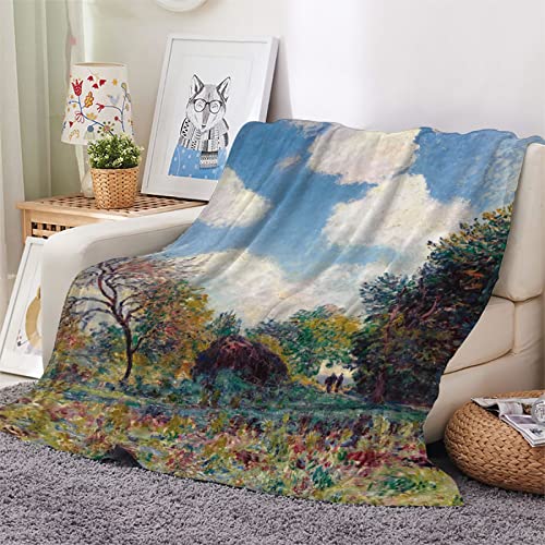 Manta De Lana 3D Estampado Manta Ligera Franela para Adultos NiñOs Dormitorio Sala De Estar Sofá Oficina Acogedora Manta, Pintura Famosa Alfred Sisley Camino A La Entrada del Bosque 100×130 cm