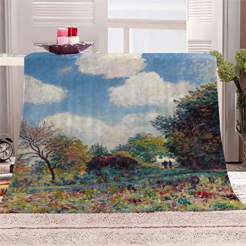 Manta De Lana 3D Estampado Manta Ligera Franela para Adultos NiñOs Dormitorio Sala De Estar Sofá Oficina Acogedora Manta, Pintura Famosa Alfred Sisley Camino A La Entrada del Bosque 100×130 cm
