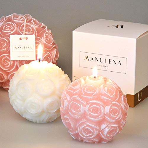 MANULENA Vela Decorativa y Aromática Con Forma De Rosa. Aroma Peony Rose. Vela Decorativa De 35 Horas De Duración. Mecha De Algodón Orgánico. Color Rosa. Tamaño 9 x 9 x 9 cm.