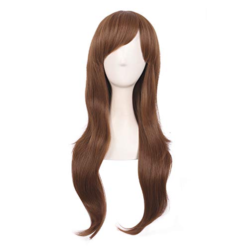 MapofBeauty 28 Pulgadas/70cm Monochrome Side Flequillo Natural Rizo Largo Rizo de Cosplay Pelucas (Ligero Marrón)