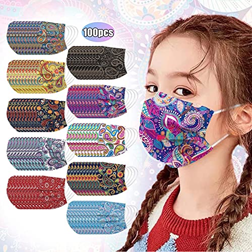 Mascarillas Colores 100 unidades para 4-15 años, Dibujos Animados para Actividades Aire Libre Patrón Escuela Fiesta Patrón de Dibujos Animados de Dinosaurios para Niños con Cuerda Elástica (Estilo 2)