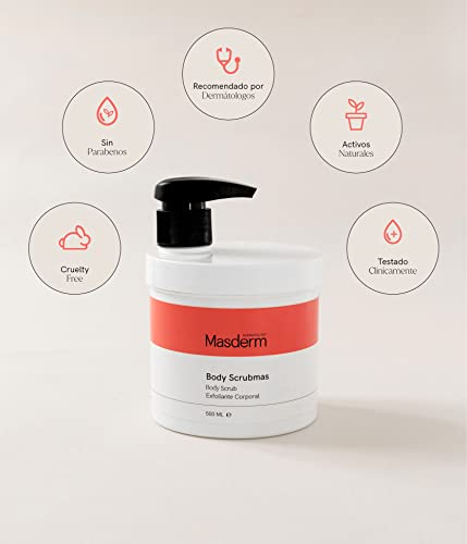 MASDERM | Exfoliante Corporal 500 ML | Exfoliante Corporal Mujer y Hombre | Body Scrub | Gel Exfoliante Corporal | Peeling Corporal | Exfoliante Natural | Aceite de Argan, Aloe Vera y Rosa Mosqueta
