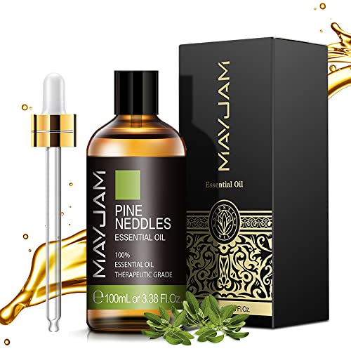 MAYJAM Aceites Esenciales de Agujas de Pino 100 ml, 100% Aceites Esenciales Naturales Puros, Aceite Esencial de Aromaterapia de Grado Terapéutico, Aceites de Fragancia para Difusor, Humidificador
