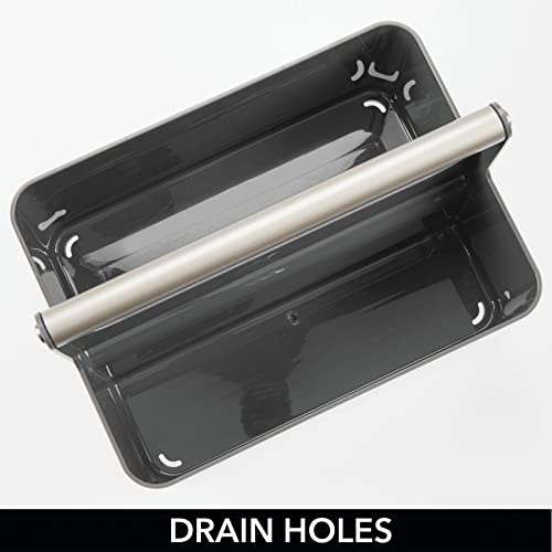 mDesign Caja organizadora para cuarto de baño – Cesta con asa para el almacenamiento de productos cosméticos – Organizador de baño con 2 compartimentos – gris oscuro/plateado mate