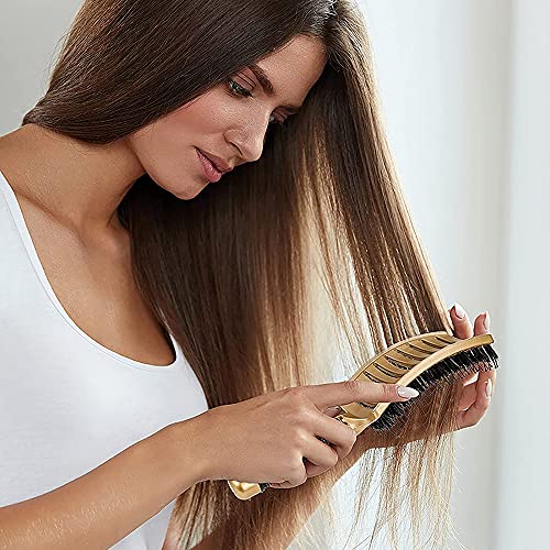 Mecmbj 2 Piezas Cepillo de Pelo de Cerdas de Jabalí, Cepillo Pelo Rizado Desenredante Peine de Pelo Masaje Curvo y Ventilado para Mujeres Hombres Cabello Natural Liso Húmedo o Seco (Negro y Dorado)