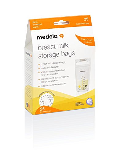 Medela pack de bolsas de almacenamiento de leche materna de 180 ml - Paquete de 25 bolsas de recogida de leche materna sin BPA con doble cierre, de congelación y descongelación rápida