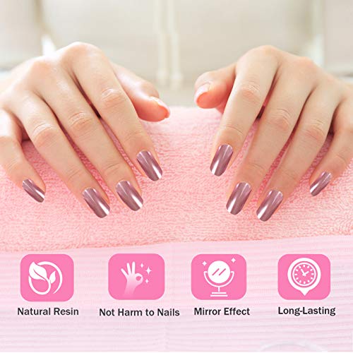 MELLIEX 8 Colors Efecto Espejo para Uñas, Metalicas Cromo en Polvo para Uñas Polvo Acrilico Para Uñas, con 16 Piezas Palos de Sombra de Ojos