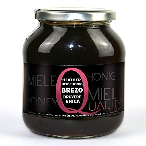 Miel pura de abeja 100%. Miel cruda de Brezo. 1 Kg. Producida en España. Sin pasteurizar ni calentar. Artesana. Tarro de cristal. Gran variedad de exquisitos sabores.