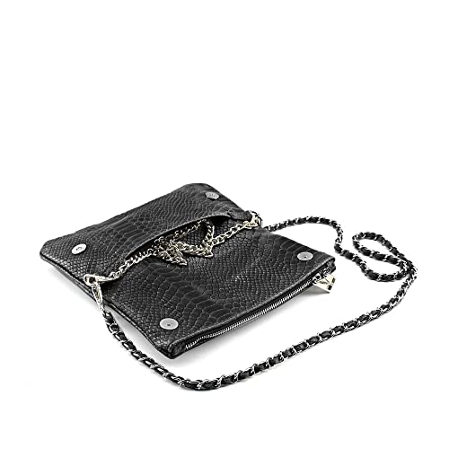 MODELISA - Bolso Bandolera Piel Correa De Hombro Efecto Cocodrilo Mujer (Negro)