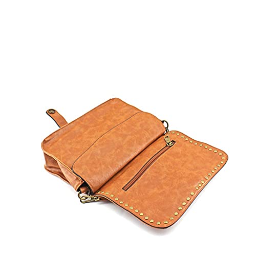 MODELISA - Bolso Bandolera Tachuelas Con Solapa Casual Informal Mujer (Marrón)