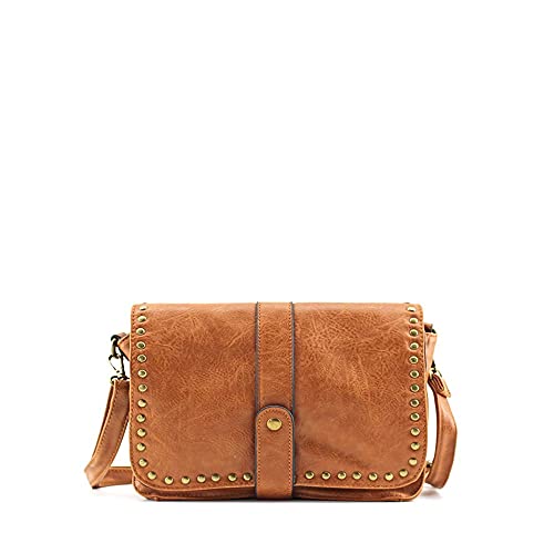 MODELISA - Bolso Bandolera Tachuelas Con Solapa Casual Informal Mujer (Marrón)