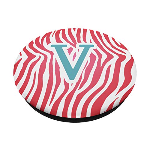 monograma inicial letra V cebra rosa verde azulado animal print PopSockets PopGrip Intercambiable