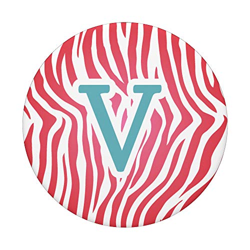 monograma inicial letra V cebra rosa verde azulado animal print PopSockets PopGrip Intercambiable