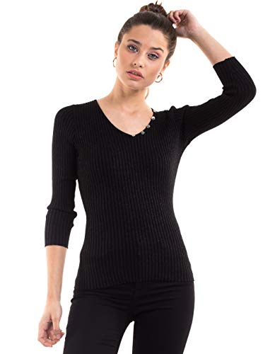 Morgan de Toi Jersey Punto canalé Brillante (XL - Negro)