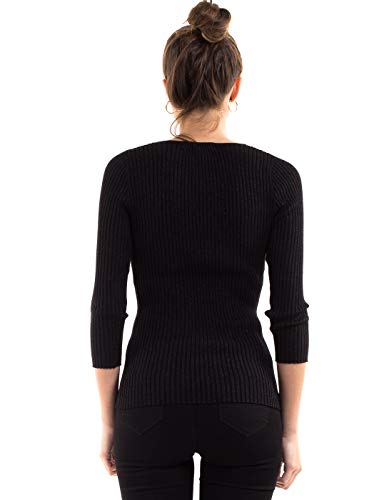 Morgan de Toi Jersey Punto canalé Brillante (XL - Negro)