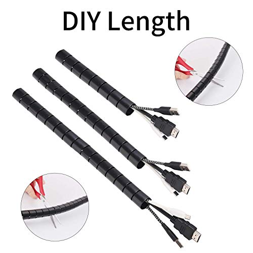 MOSOTECH Organizador Cables, Cubre Cables de 2 x 1,5m, Flexible Funda Organizador Cables, Organizador de Cables Mesa, Recoge Cables para Office y PC Escritorio-Negro (Ø2.6cm y Ø2.2cm)