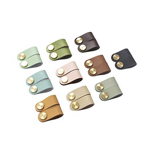 MOTZU 12 tiradores de piel para muebles, color marrón claro, tiradores de piel hechos a mano, estilo vintage, correa de piel monocolor, tiradores decorativos para zapatero, armarios, cajones