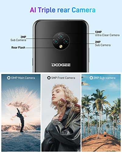 Moviles Baratos y Buenos, DOOGEE X95 [2022] 4G 3GB RAM+16GB ROM Telefono Movil, 4350mAh Batería Pantalla 6,52 Pulgadas Smartphone Barato Dual SIM, Triple Cámara 13MP, Android 10, Face ID - Negro