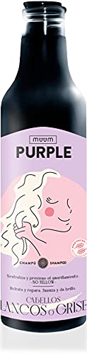 muum - Champú Violeta Purple. Cabellos Blancos y Grises. Neutraliza y previene el amarilleamiento. Hidrata, repara, suaviza y da brillo - 500 ml.
