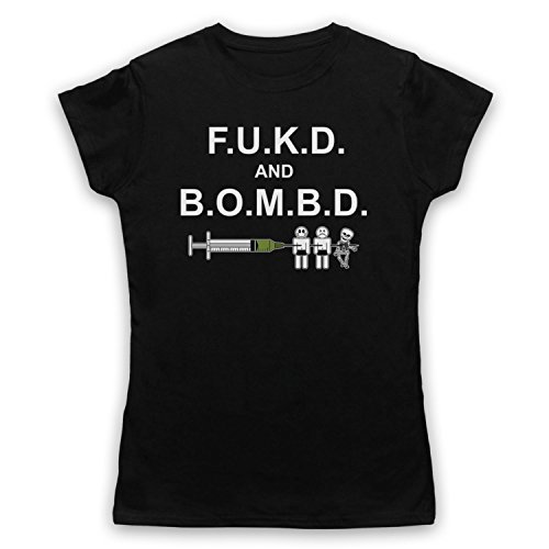 My Icon Art & Clothing Brass FUKD y BOMBD como gastado icónico Morris Comedy TV camiseta para mujer Negro Negro ( XL