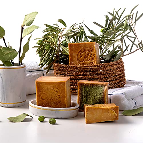 Natura Germania® 3x aprox. 200 g de jabón de Alepo original 90% aceite de oliva / 10% aceite de laurel + bolsitas de jabón de sisal | Jabón de cuajada, jabón de ducha, jabón natural, champú sólido
