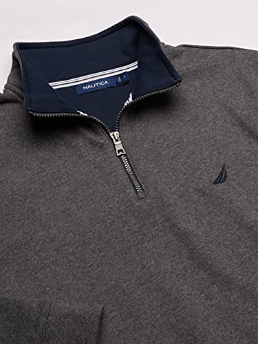 Nautica Men's Solid 1/4 Zip Fleece Sweatshirt, Charcoal Heather, Small