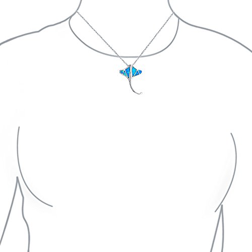 Náuticas Grande Ocean Azul Creado Opal Inlay Stingray Collar Colgante De Plata Esterlina 925 Mujer