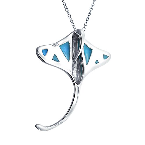 Náuticas Grande Ocean Azul Creado Opal Inlay Stingray Collar Colgante De Plata Esterlina 925 Mujer