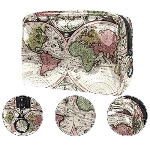 Neceser Maquillaje Portátil Mapa del Mundo Bolsa de Maquillaje Organizador de Maquillaje Bolso de Cosméticos de Viaje para niñas y Mujeres 18.5x7.5x13cm