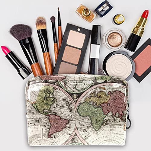 Neceser Maquillaje Portátil Mapa del Mundo Bolsa de Maquillaje Organizador de Maquillaje Bolso de Cosméticos de Viaje para niñas y Mujeres 18.5x7.5x13cm