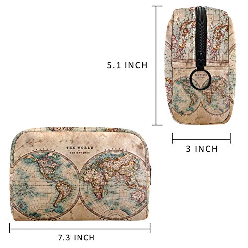 Neceser Maquillaje Portátil Mapa del Viejo Mundo Retro Bolsa de Maquillaje Organizador de Maquillaje Bolso de Cosméticos de Viaje para niñas y Mujeres 18.5x7.5x13cm