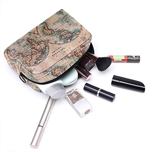 Neceser Maquillaje Portátil Mapa del Viejo Mundo Retro Bolsa de Maquillaje Organizador de Maquillaje Bolso de Cosméticos de Viaje para niñas y Mujeres 18.5x7.5x13cm