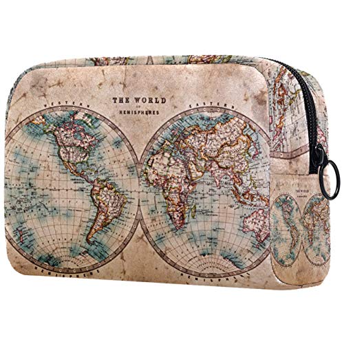 Neceser Maquillaje Portátil Mapa del Viejo Mundo Retro Bolsa de Maquillaje Organizador de Maquillaje Bolso de Cosméticos de Viaje para niñas y Mujeres 18.5x7.5x13cm