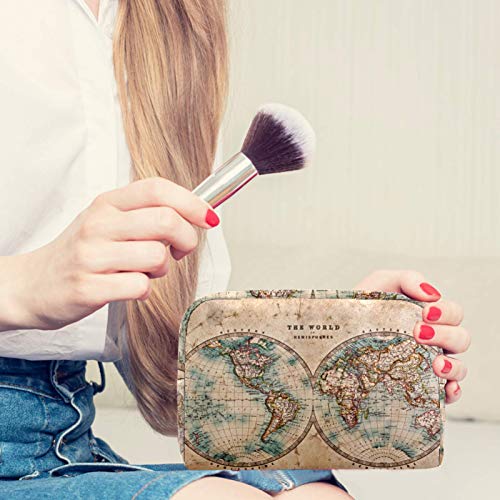 Neceser Maquillaje Portátil Mapa del Viejo Mundo Retro Bolsa de Maquillaje Organizador de Maquillaje Bolso de Cosméticos de Viaje para niñas y Mujeres 18.5x7.5x13cm