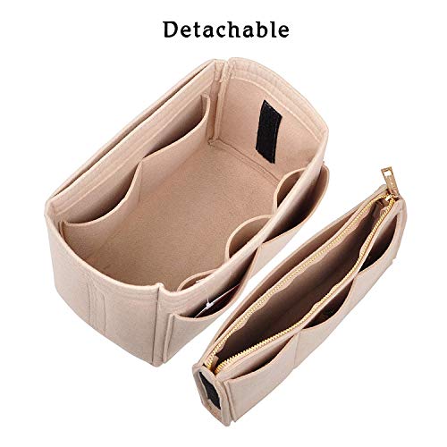 NEPAK Bolso Organizador de Fieltro,Organizador Bolsos de Mujer,Bolsa de Cremallera Desmontable y Llavero(Beige, M)