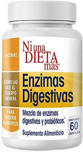 NI UNA DIETA MÁS - Reduce el Abdomen Inflamado por Queso, Frutas, Dulces, Carnes y Leche - ENZIMAS DIGESTIVAS con Probióticos (para Niños y Adultos)
