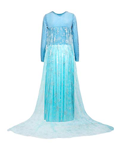 Nofonda Vestido Congelado, Vestido Largo Azul con Lentejuelas, Traje Falda Espléndido de la Princesa Elsa, Vestido Elegante para Mujer para Disfraces, Halloween, Cosplay, Carnaval (XL)