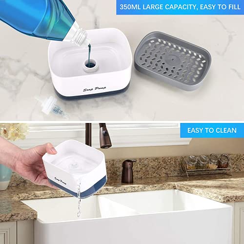Nordun Juego de dispensador de jabón líquido, Dispensador de Bomba de jabón y Soporte de Esponja para dispensador de jabón de Cocina Dispensador de Lavabo sobre encimera,dispensador de detergente