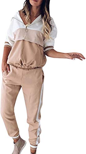NTNY3 Conjunto Chándal de Mujer Sudadera Tops Pantalones Ropa Deportiva (Caqui, M)
