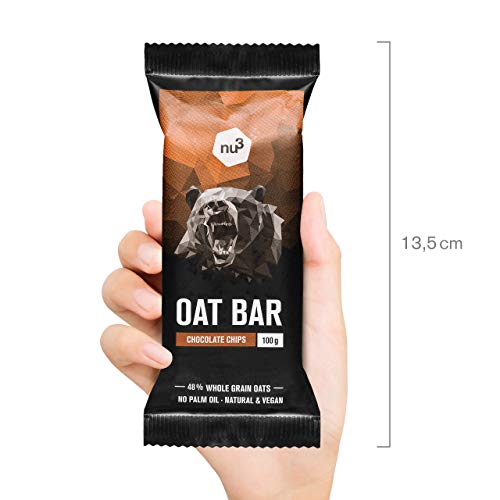 nu3 Barritas energéticas de avena – Sin aceite de palma (15x 100 gr) – Deliciosa flab jack bar – Energía vegana con 4,6g de fibra – Para montañismo, ciclismo o excursión – Sabor chispas de chocolate