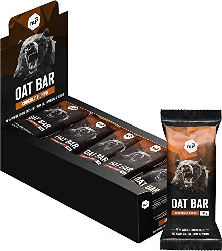 nu3 Barritas energéticas de avena – Sin aceite de palma (15x 100 gr) – Deliciosa flab jack bar – Energía vegana con 4,6g de fibra – Para montañismo, ciclismo o excursión – Sabor chispas de chocolate