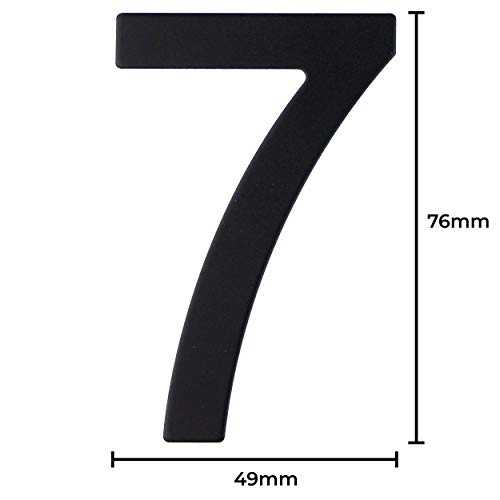 Número de calle en acero inoxidable negro mate, con dorso adhesivo, con una altura de 76 mm, número de casa, diseño de puerta (7)