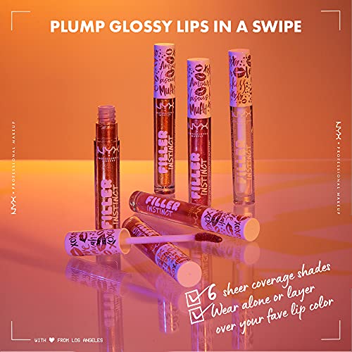 NYX PROFESSIONAL MAKEUP Gloss Voluminizador Filler Instinct, Brillante, Hidratante, Fórmula Vegana, Tono: Brunch Drunk, 2.5 Mililitros