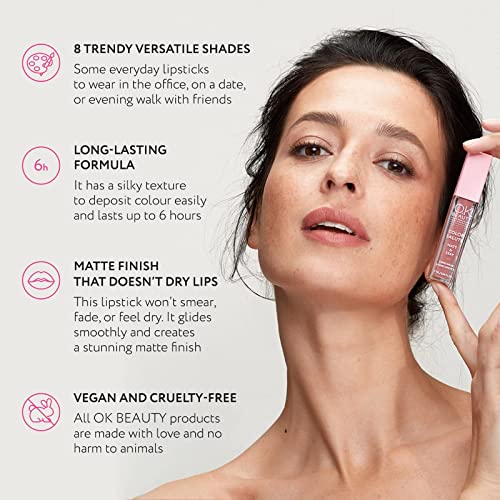 OK BEAUTY COLOR SALUTE MATT & STAY Soft Satin Long-Lasting Waterproof Liquid Matte Lipstick (Fever)