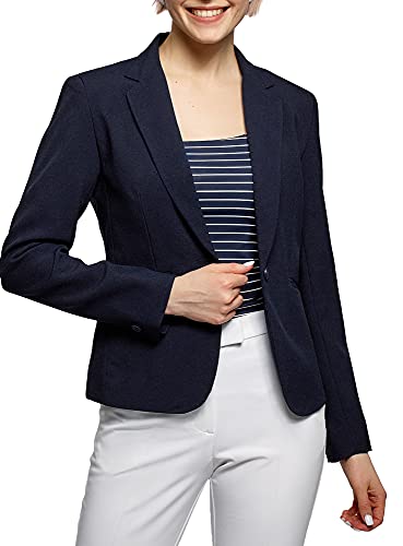 oodji Ultra Mujer Chaqueta Básica Ajustada, Azul, ES 42 / L