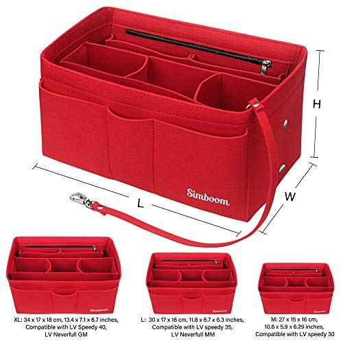 Organizador de Bolso de Fieltro, Simboom Multi-Bolsillo Organizador Bolso Insertar Bolsa en Bolsa Bolso Cosmético para Mujer (Rojo, L)
