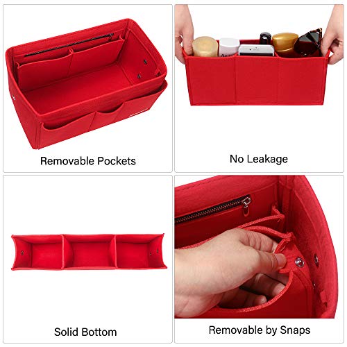 Organizador de Bolso de Fieltro, Simboom Multi-Bolsillo Organizador Bolso Insertar Bolsa en Bolsa Bolso Cosmético para Mujer (Rojo, L)