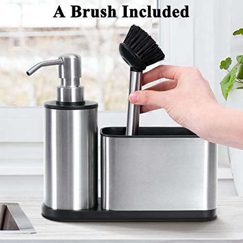 Oriware - Organizador para fregadero de cocina con dispensador de jabón incorporado y soporte para esponja (bomba y aplicador de acero inoxidable) - 7.87 x 7.08 x 2.556 pulgadas