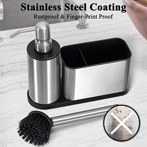 Oriware - Organizador para fregadero de cocina con dispensador de jabón incorporado y soporte para esponja (bomba y aplicador de acero inoxidable) - 7.87 x 7.08 x 2.556 pulgadas